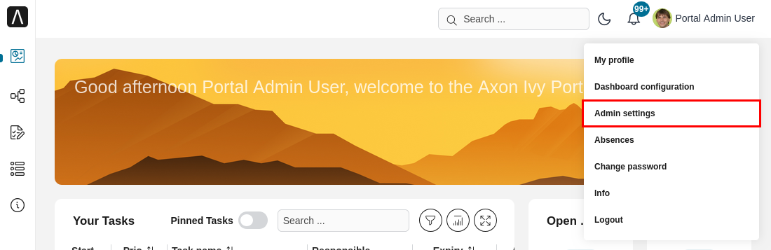 Admin setting menu