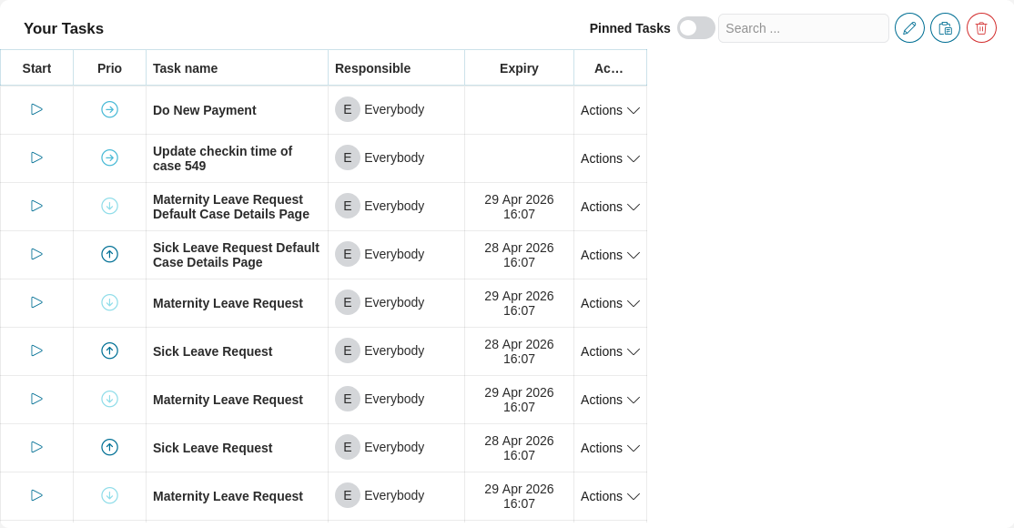 Dashboard task widget in the Edit mode