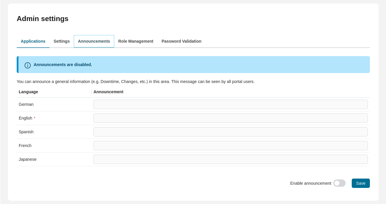 Admin setting: Announcement