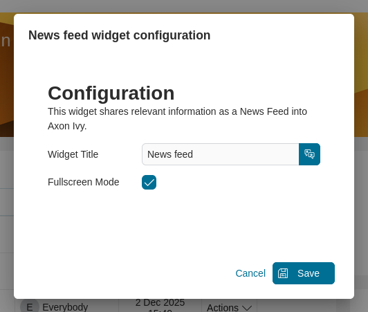 Dashboard news feed widget's configuration dialog