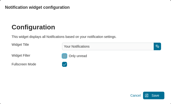 Dashboard notification widget's configuration dialog