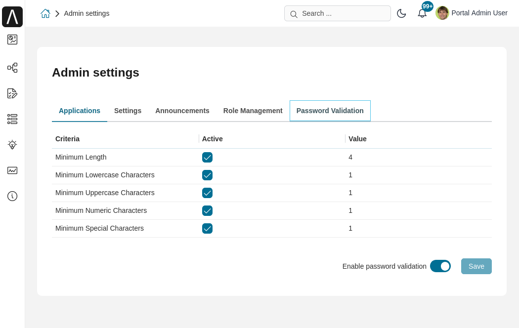 Admin setting: Password Validation