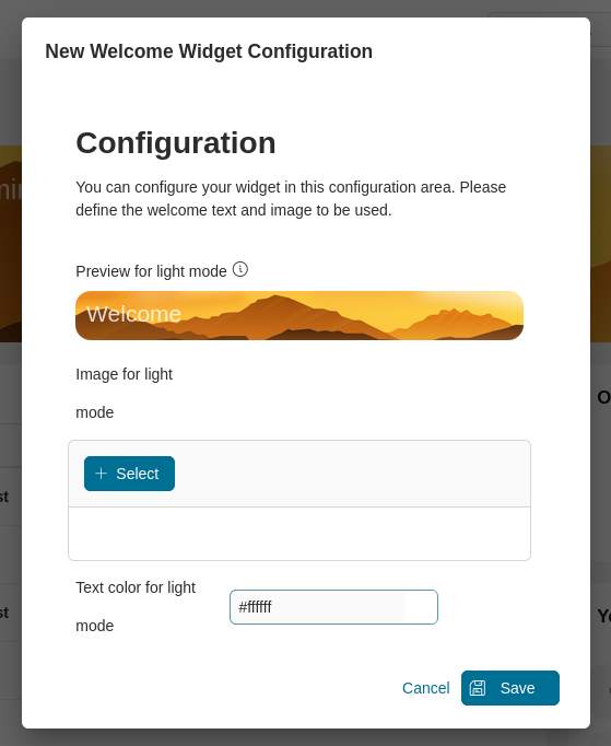 Dashboard welcome widget's configuration dialog