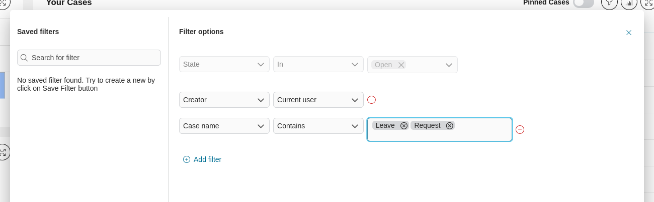 Dashboard widget's filters panel